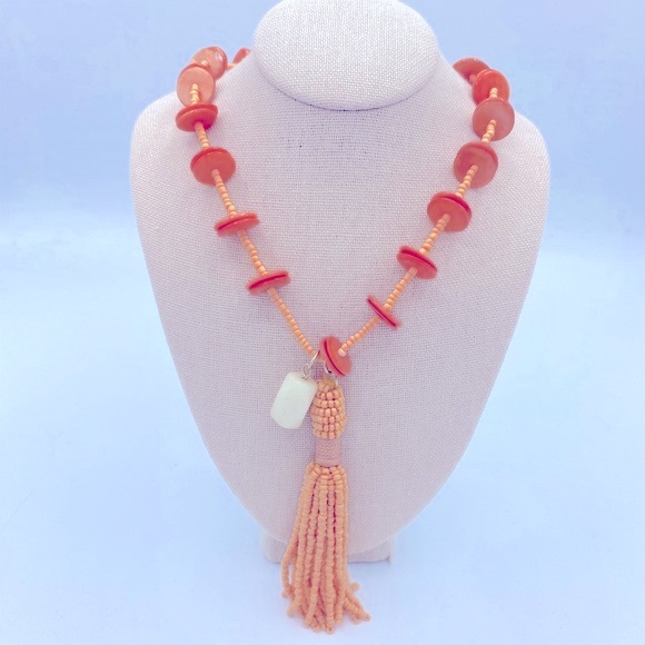 Chicos Nectarine Seed Bead Tassel Necklace Part Of Taylor Collection - Picture 1 of 9